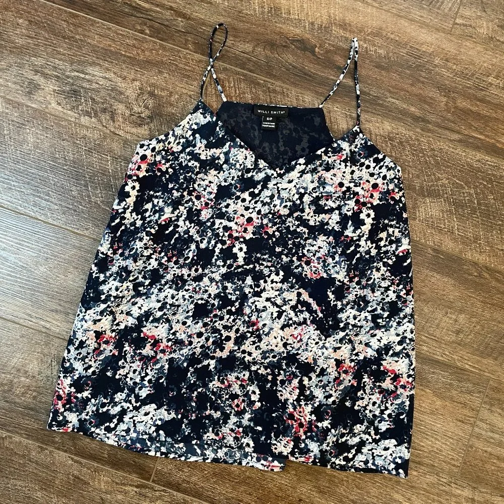 Willi Smith Navy Floral Print Small Tank Top - Picture 1 of 5